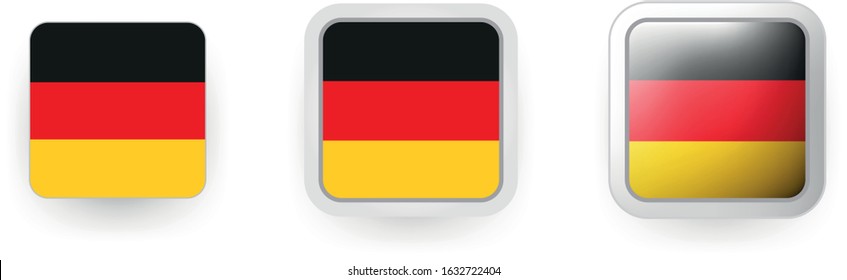 6 Germany vector icons - button shield and gear, flat and volumetric style in flag colors black, red, yellow for flyer any holiday design or poster