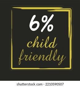 6% GMO persentase ramah anak Vektor ilustrasi seni label tanda persegi coklat dengan huruf kuning dan putih