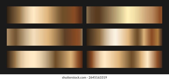 6 ouro VETOR gradientes de brilho metálico para design espetacular de desenhos de férias, banners, quadros. Ilustração vetorial.