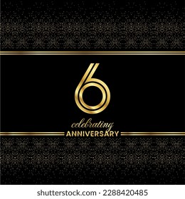 6 Golden Double Line Number. 6 Anniversary invitation cover with glitter separated by golden double lines on a black background