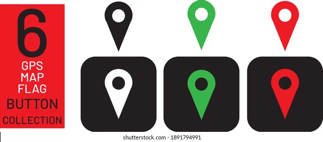 6 GPS-KARTEN MÜSSEN FLAG BEZEICHNEN, UM DIE POSITION ALS GRAFISCHER SYMBOL-BUTTON FÜR VEKTORGRAFIK MIT HINTERGRUND ANZEIGEN