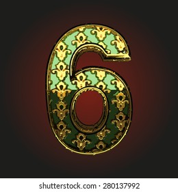 6 green vector letter with gold