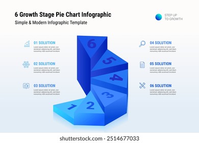 6 Infografía de gráfico de pastel de etapa de crecimiento, diagrama de factores clave de éxito azul moderno de negocios Podio 3d