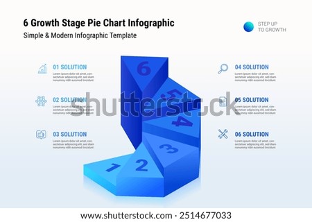 6 Growth Stage Pie Chart Infographic, business modern blue key success factors diagram 3d podium