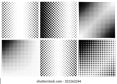 6 Halftone background set. Halftone dots backgrounds. Abstract vector illustration.