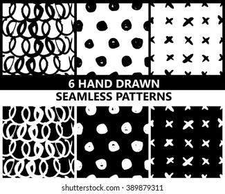 6 hand drawn seamless patterns, vector
