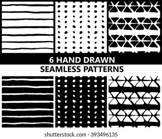 6 hand drawn seamless patterns, vector
