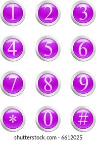 6 high-detailed buttons. Numbers - violet button.  Vector illustration.