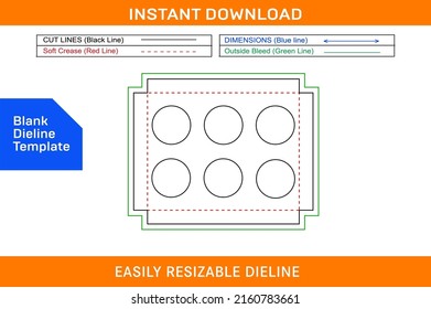 6 hole insert cupcake boxes, Unique 6 hole insert box Dieline template
