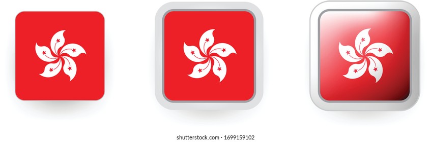 6 Protector de botones de iconos vectoriales de Hong Kong y equipo, estilo plano y volumétrico en colores de bandera rojo, blanco para el volante cualquier diseño o afiche de vacaciones