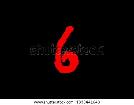 6 Horror bloody, scary vector number. Insane Fear brutal, scream font. Wicked night theme style design. Hand writing eps10 illustration


