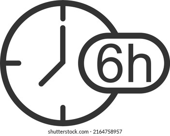 icono de temporizador de 6 horas, vector de símbolo de sincronización