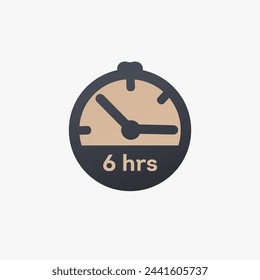 6 hours clock icon, Time Management Icon, 6 hours stopwatch icon countdown time stop chronometer. Stock vector illustration isolated