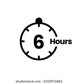 6 hours clock sign icon. service opening hours, work time or delivery service time symbol, vector illustration isolated on white background
