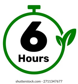 6 horas de tiempo fresco Ilustración vectorial de arte de Clip de color verde. Icono de tiempo ecológico para eventos de actividad o frescura del producto