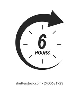 6 hours icon with round arrow. Shipping delivery symbol. Special offer sign. Discount pictogram. Customer service label. Vector graphic illustration.