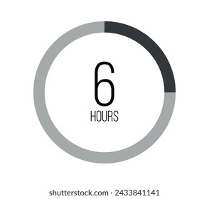 6 horas. Reloj redondo moderno, contador de horas y tiempo tecnológico. Vector sobre fondo blanco
