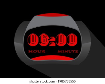 6 hours time clock, six hours digital clock illustration
