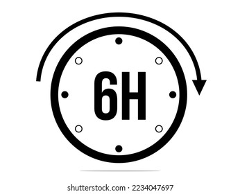6 hours timer clock. Timer 6 hours icon. Time measure. Chronometer icon isolated on white background