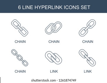 6 hyperlink icons. Trendy hyperlink icons white background. Included line icons such as chain, link. hyperlink icon for web and mobile.