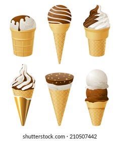 6 ice cream icons over white background