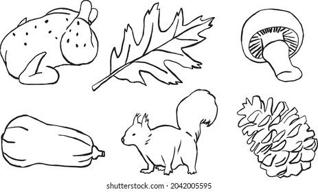 6 icons on the theme of thansgiving and autumn 