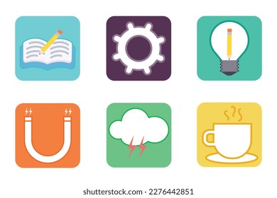 6 iconos. Ilustración vectorial. Diseño plano de colores brillantes para el sitio web.