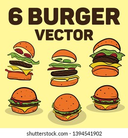 6 Illustration Burger Vector. 100% vector and editable.