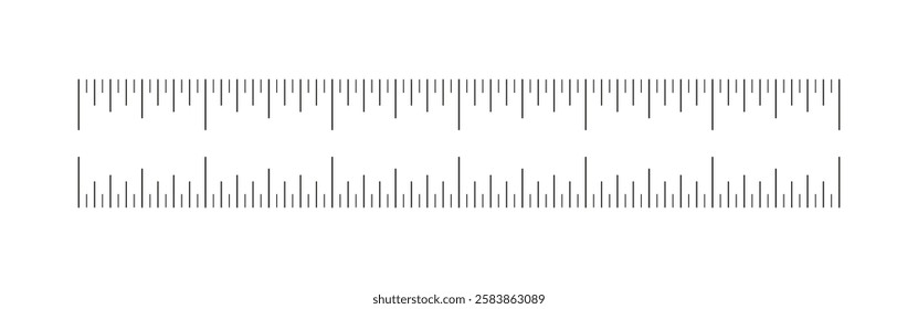 6 inches measuring tool. Scale for ruler in inches. Length measurement math, distance, height. Inches measuring scale. Metrics indicator inch. Sewing tool.