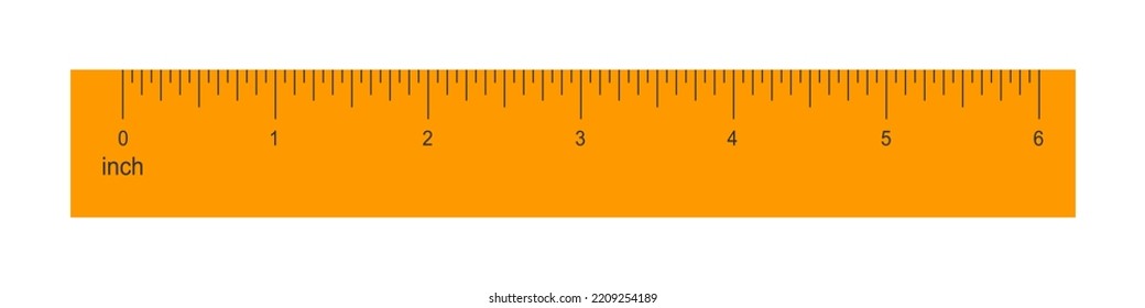 Plástico anaranjado o regla de madera aislada en un fondo blanco. Herramienta matemática o geométrica para la medición de distancia, altura o longitud con marcado y números. Ilustración plana del vector