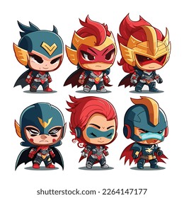 6 indonesian superheroes character set chibi vector 2d flat