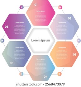 6 Infographic colorful modern Hexagonal Cycle Infographic Design Template with Six Steps, website ui ux