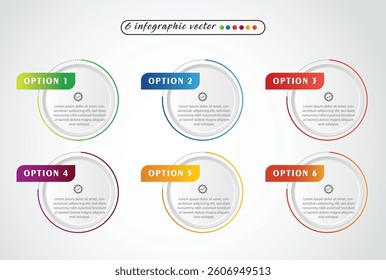6, Infographic design template. Timeline concept with 6 steps. Can be used for workflow layout, Presentation, diagram, banner, Vector illustration with 6 Circle options