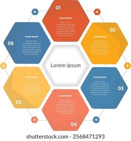 6 Infographic modern Hexagonal Cycle Infographic Design Template with Six Steps