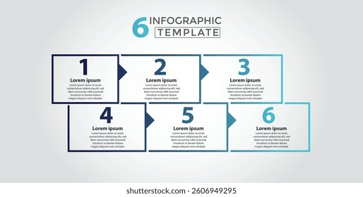 6, Infographic process design template. Timeline concept with 6 process steps. Can be used for workflow layout, Presentation, diagram, banner, Vector illustration with 6 square options