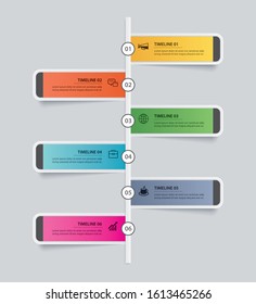 6 infographic timeline rectangle template business concept.Vector can be used for workflow layout, diagram, number step up options, web design ,annual report