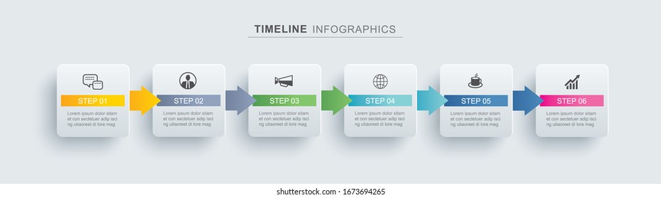 6 infographic timeline rectangle template business concept.Vector can be used for workflow layout, diagram, number step up options, web design ,annual report