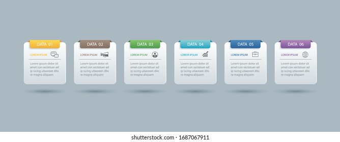 6 infographics rectangle paper index with data template. Vector illustration abstract background. Can be used for workflow layout, business step, banner, web design.