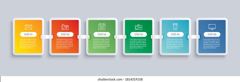 6 infographics rectangle paper index with data template. Vector illustration abstract background. Can be used for workflow layout, business step, banner, web design.