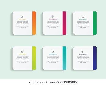 6 infographics rectangle paper index with data template. Vector illustration abstract background. Can be used for workflow layout, business step, banner, web design.