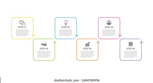 6 infographics rectangle thin line with data template. Vector illustration abstract background. Can be used for workflow layout, business step, banner, web design.