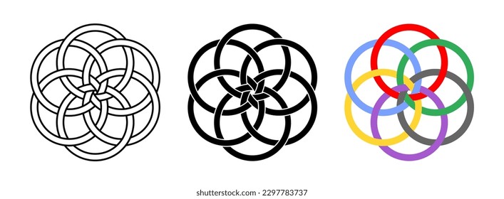 6 Interlocking Circles Decorative Knot Ornament Vector Illustration