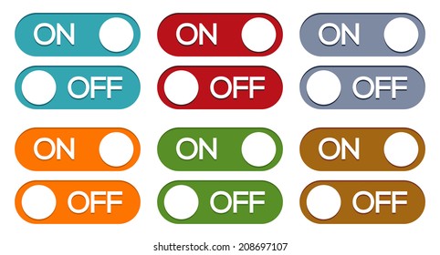 6 isolated pairs of on - off buttons in solid colors