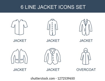 6 jacket icons. Trendy jacket icons white background. Included line icons such as overcoat. jacket icon for web and mobile.