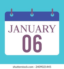 Calendario del 6 de enero. Fondo Azul. Calendario de vectores.