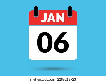 6 January Calendar Date Flat Icon Day 6 Vector Illustration