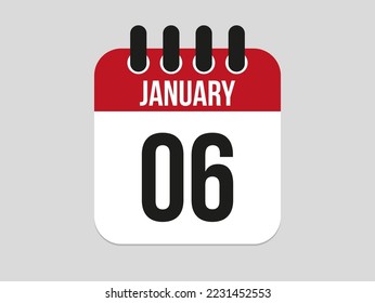 6 january calendar icon. Calendar template for the days of january. Red banner for dates and business