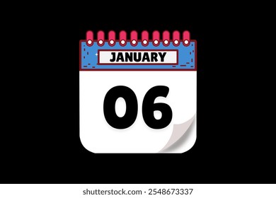 6 January calendar icon text page monthly web design on white, brown, coral, and black background vector, icon, or illustration with the month of January 6