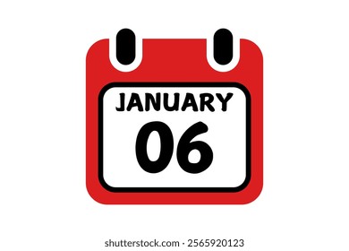 6 January calendar icon text page monthly web design on red, black and white background vector, icon, or illustration with the month of January 6