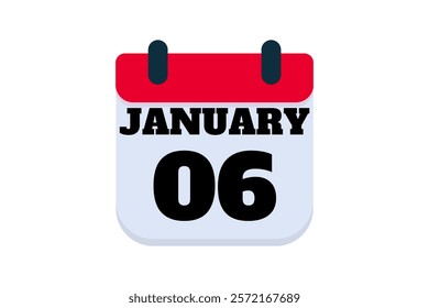 6 January calendar icon text page monthly web design on red, black and white background vector, icon, or illustration with the month of January 6